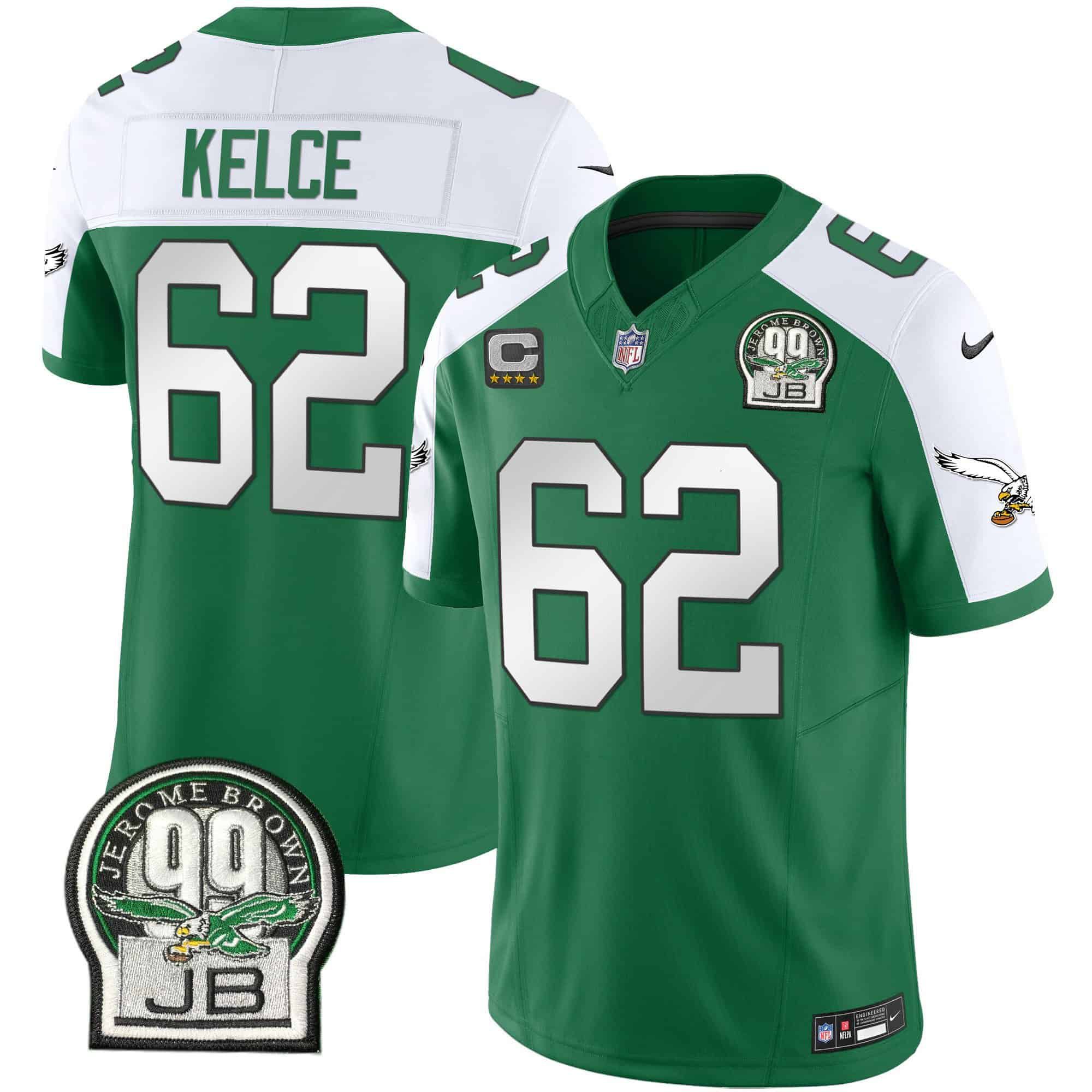 Men Philadelphia Eagles 62 Kelce Green 2024 Nike Jerome Brown Patch Alternate Limited NFL Jersey